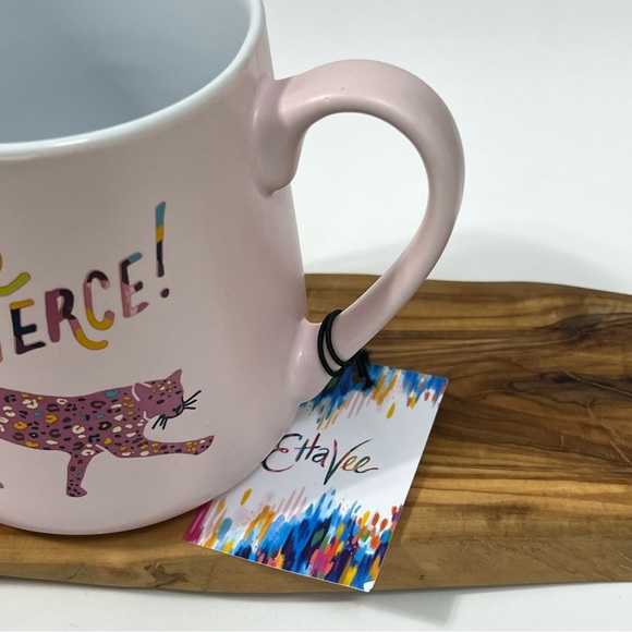 YOU ARE FIERCE 24 Oz Ceramic Coffee Tea Mug Cup Pink Leopard Etta Vee - Picture 8 of 15